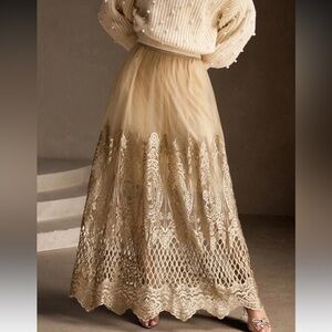 Elegant Gold Lace Maxi Skirt